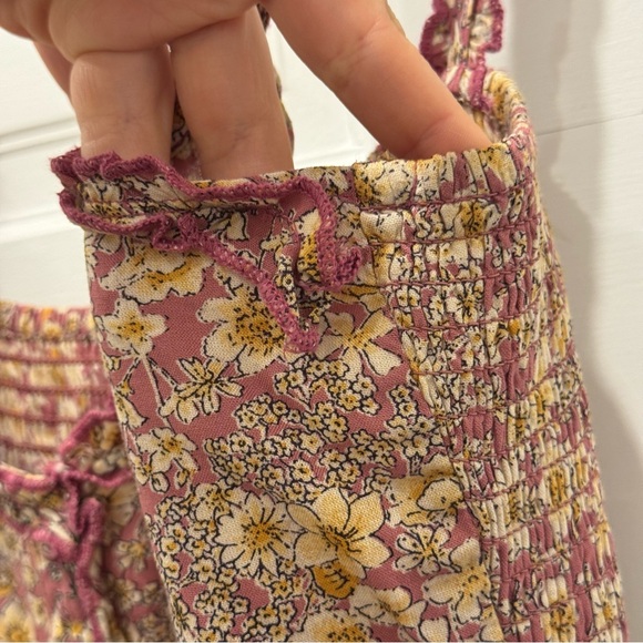 Patrons of Peace Floral Maxi Dress Small Pink Yellow Boho Smocked Tiered Button - Picture 4 of 13